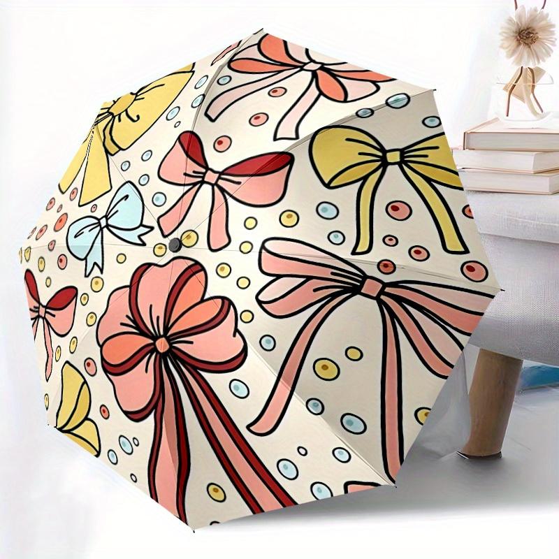 1pc Bow Pattern Automatic Folding Umbrella - 8-Rib Iron Frame, Windproof, Portable Sunshade with Plastic Handle for Travel & Outdoor Activit
