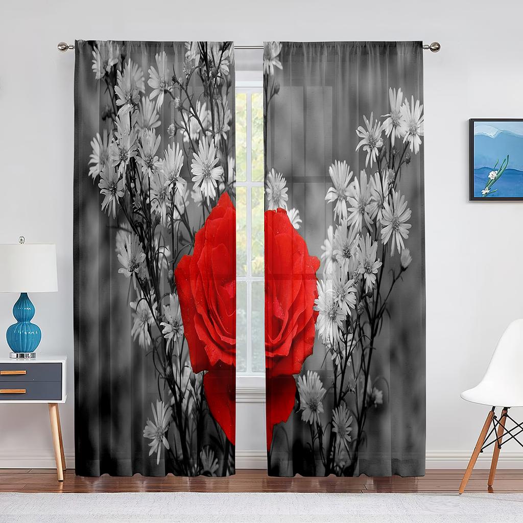 Spring Blooming Purple Flowers Sheer Voile Curtains for Kitchen Living Room Bedroom Decor Modern Tulle Curtain Window Treatment