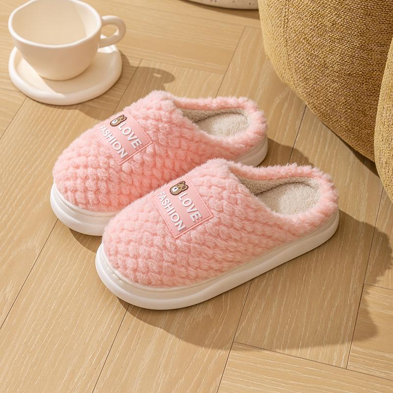 Home cotton slippers girls autumn and winter home indoor couple PVC thick-soled non-slip fluffy shoes warm cotton shoes men