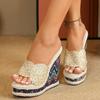 Fashion Big Size 35-43 Summer Hemp Weave Slides Slippers Woman Open Toe Chunky Platform Wedges High Heels Shoes Zapatos De Mujer