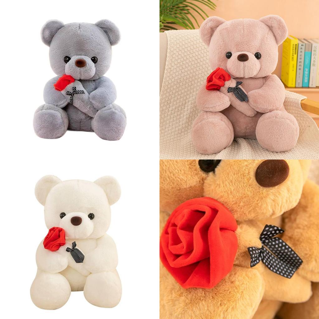 Plush Teddy Bear Toy With Rose Design For Birthday Gift For Teens And Adults