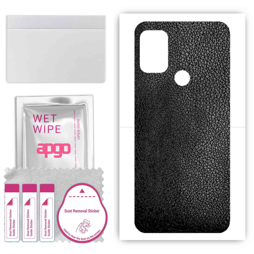 apgo Protective Skin Sticker for the back compatible with Motorola Moto G20, Wrap Film, Foil, Vinyl - Pattern Black Leather