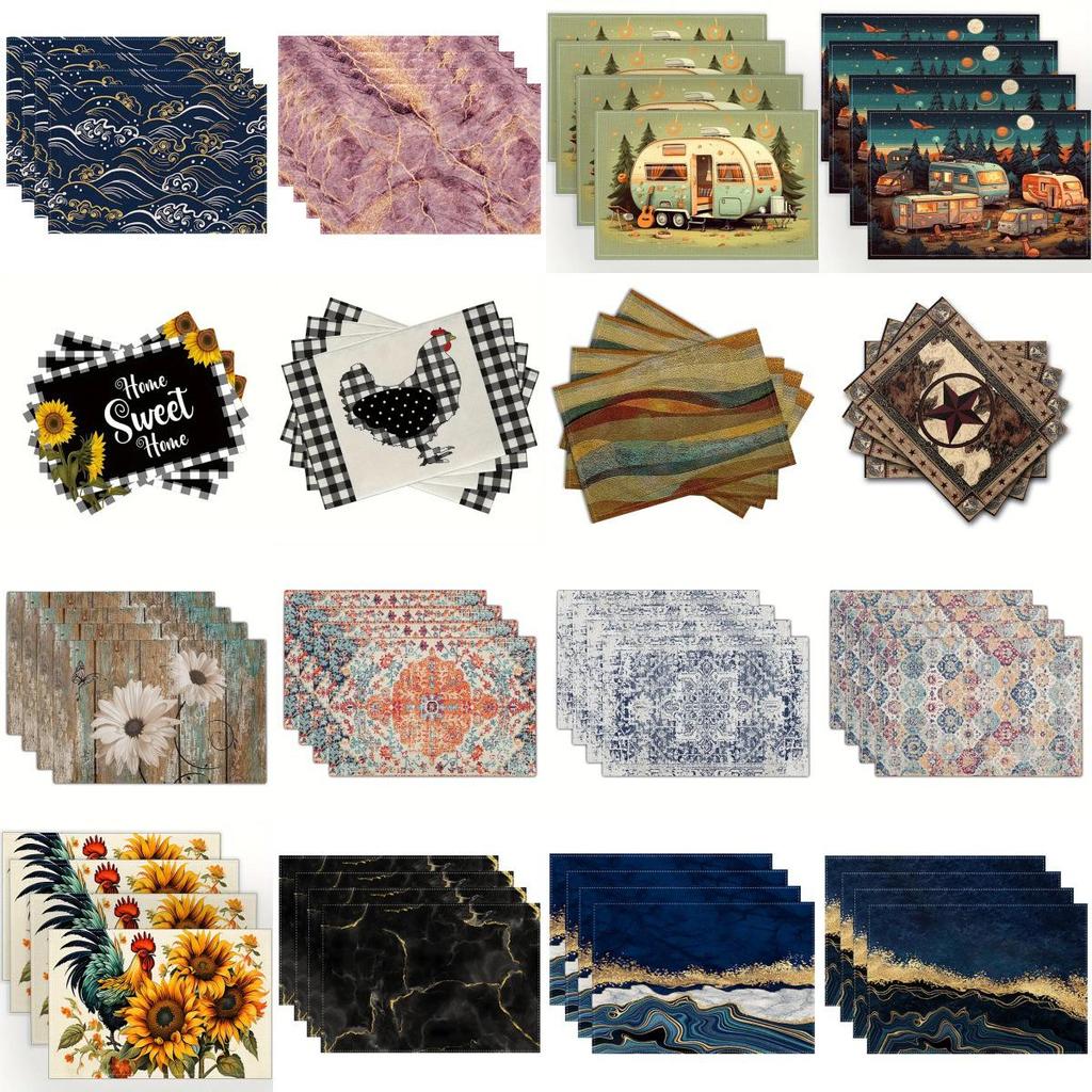 Bohemian Geometric Retro Placemat - Vintage Polyester Heat-Resistant Dining Mat