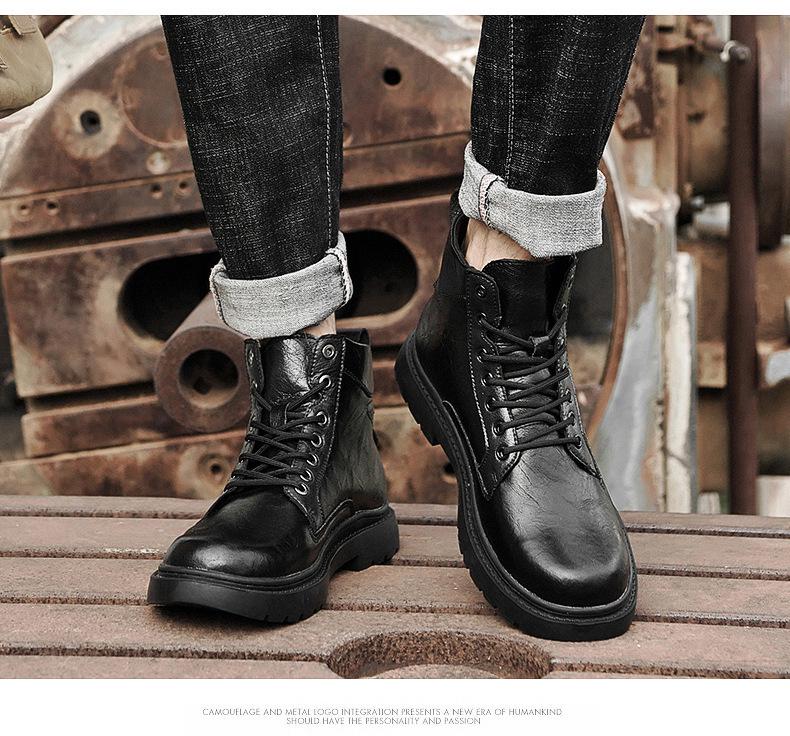 Men's Large Size High-Top Leather Winter Martin Boots for Outdoor Work