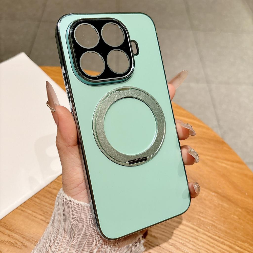 Luxury AG Frosted Anti-fingerprint Electroplated Case for Xiaomi 17T Pro 15T Pro Magnetic 360° Rotation Bracket Shockproof Cover