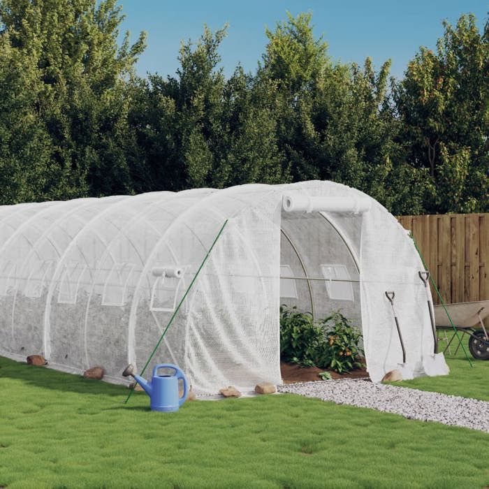 VidaXL Greenhouse with White Steel Frame 36 M² 12x3x2 M, Polytunnel, Cold Frame, Tomato Greenhouse, Garden Greenhouse, 3188054
