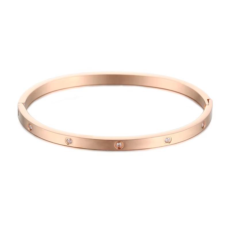 Best Seller 2026 Personalized Women Jewellery  Custom Stainless Steel 18K Gold Plated Zircon Love Bangles Bracelets