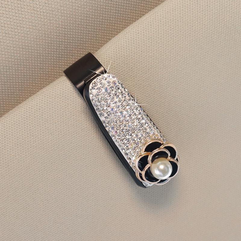 Cute Bow Sun Visor Mount Sunglasses Clip Holder Rhinestone Bracket Portable Sunglasses Car Crystal Clip Decoration Accessories