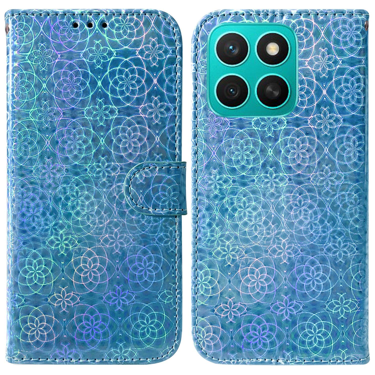 

For Honor X8c 4G Stand Case Dazzling Flower Leather Phone Cover Blue