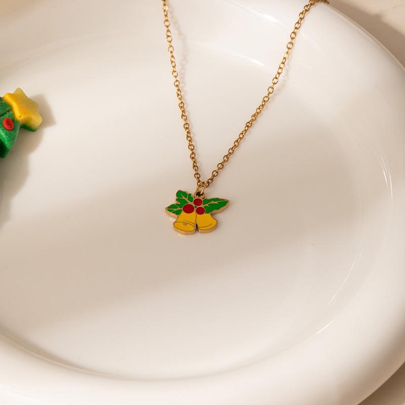 European & American Christmas Polka Dot Bell Reindeer Pendant Necklace for Women - Titanium Steel Clavicle Chain Jewelry Gift.