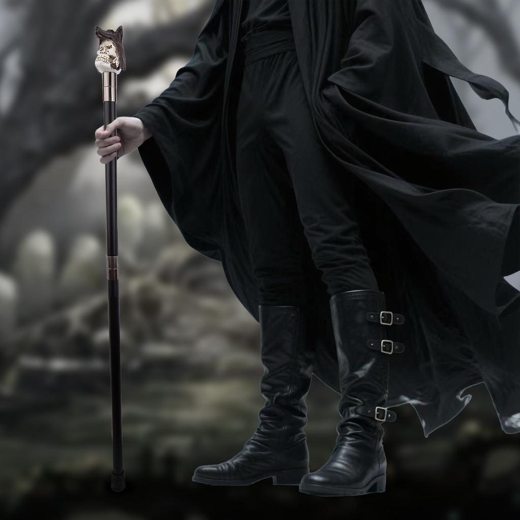 White Resin Wolf Hat Skull Head Walking Cane Fashion Decorative Steel Stick Gentleman Elegant Cosplay Cane Knob Crosier 93cm