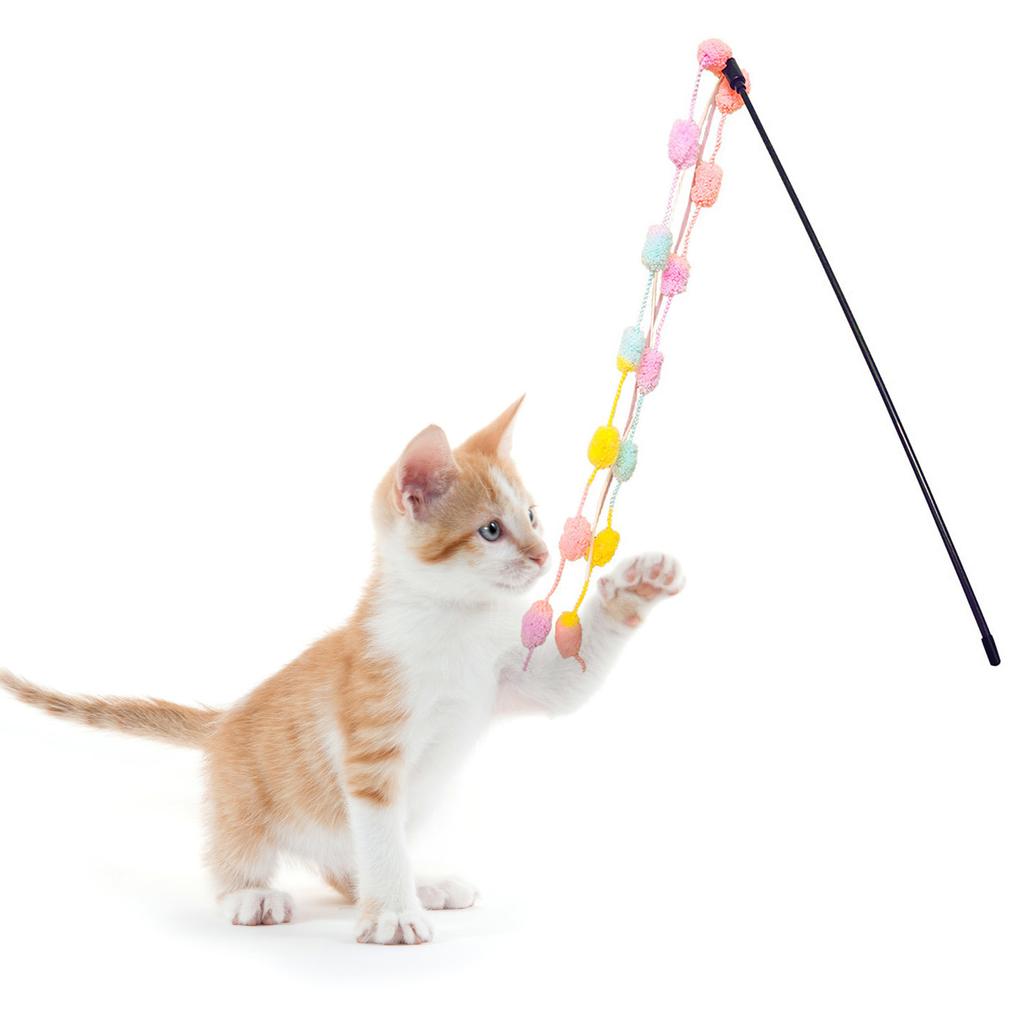 Cat Wand Toys with Tassel Durable Bite Resistant Soft Interactive Cat Teaser Wand Toys with Bell