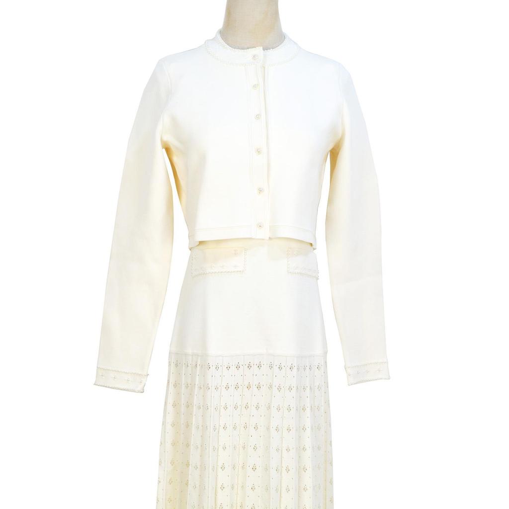 M's 2025 Early Spring Women's French Sleeveless Round Neck Knitted Dress with Pearl Openwork Pattern