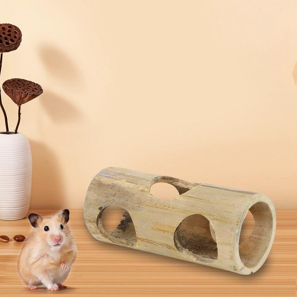 Pet Hamster Bamboo Tunnel Tube Shape Toy for Playing Tooth Grinding(S)