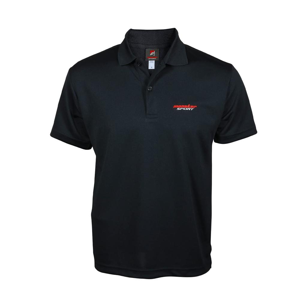 Monster Sport Embroidered Polo Size Short Dry UV ZWS74KL Shirt, Black, L, Sleeve, Moisture-Wicking, Quick-Drying, Mesh, UPF20, Protection,