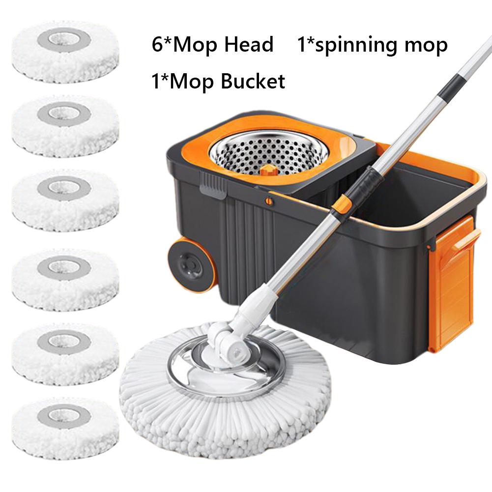 360 Spinning Floor Cleaning System Cleaner Automatic Spin Mop and Bucket with 6 Replacement Refills for Household Floor Cleaning