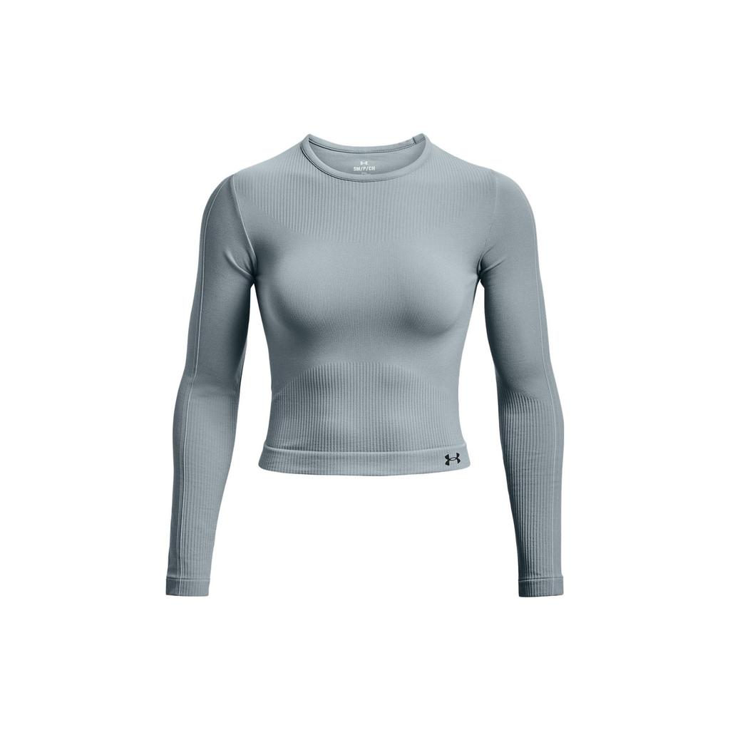 Under Armour Rush Series Solid Casual Logo Print Crew Neck Long Sleeve T-Shirt Women Tops Harbor-Blue 1373930-465