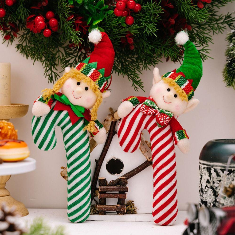 

Красные подвесные украшения в виде леденцов, мультяшные плюшевые эльфийские конфеты в виде тростника, сувениры для вечеринок