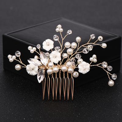 Handgefertigte Gold Kristall Perle Hochzeit Haarkämme Haaraccessoires für Braut Kopfschmuck Kämme Frauen Hochzeit Haarschmuck Kopfbedeckung