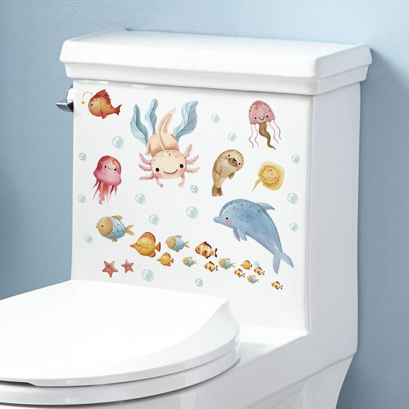 DIY Deep Sea World Animal Wall Stickers for Bathroom Toilet Decor Self Adhesive Stickers
