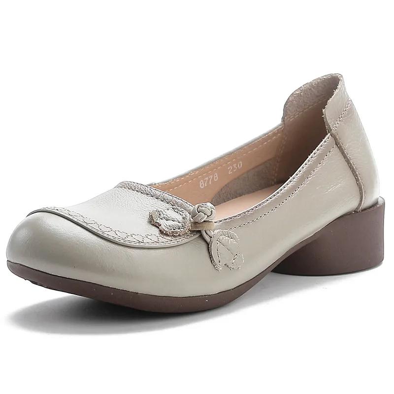 Comfort Soft Cowhide Women's Shoes Retro Ethnic Style Shoes Genuine Leather Single Shoes Square Heeled Autumn Loafers Female