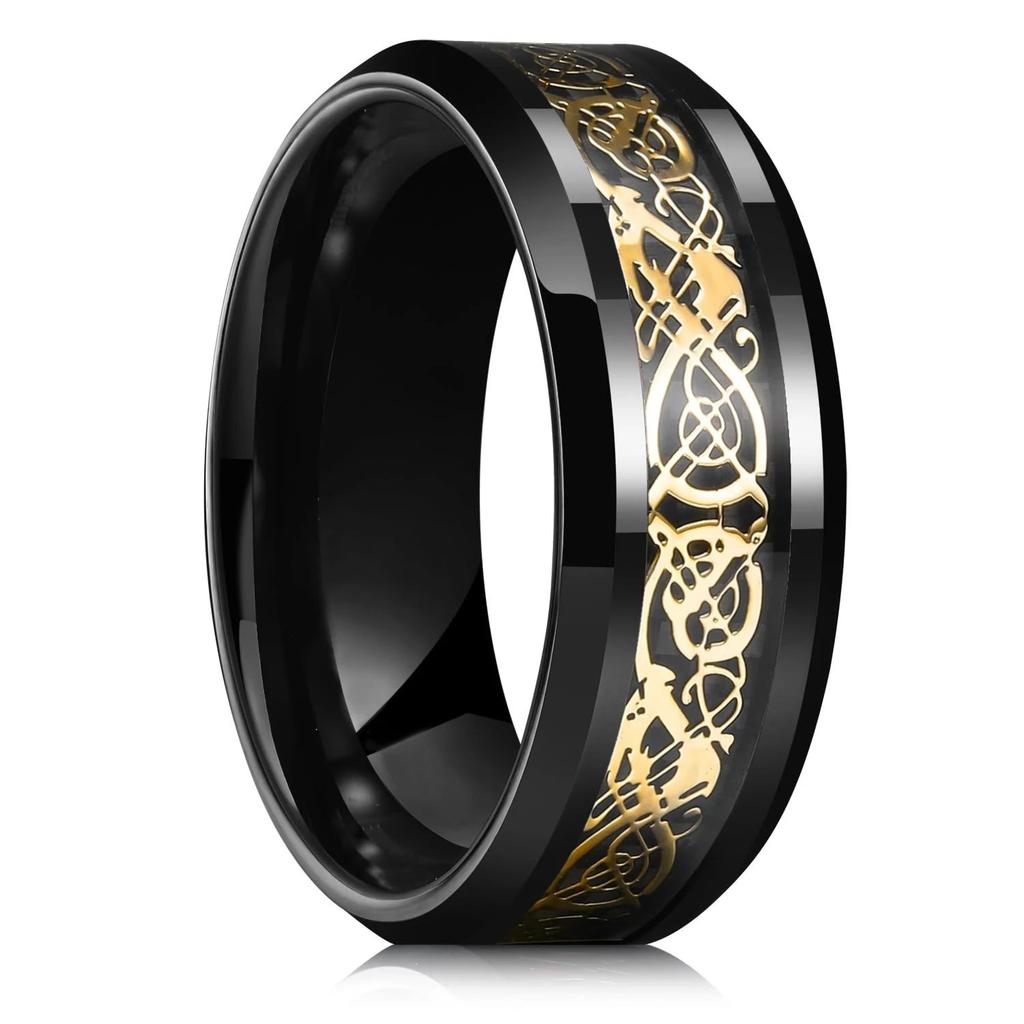 Fashion 8mm Men Stainless Steel Celtic Trinity Knot Rings Inlaid Black Carbon Fiber Rings For Men Women Wedding Band Jewelry