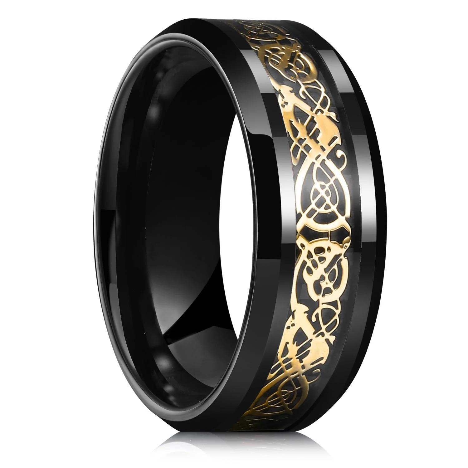 Modische 8mm Herren Edelstahl Keltische Dreifaltigkeitsknoten Ringe Eingelegt Schwarze Kohlefaser Ringe Für Männer Frauen Ehering Schmuck 10