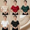 Elegantes Perlenkragen-T-Shirt Locker Damenoberteil Bequemes Satinseiden-T-Shirt Bürokleid