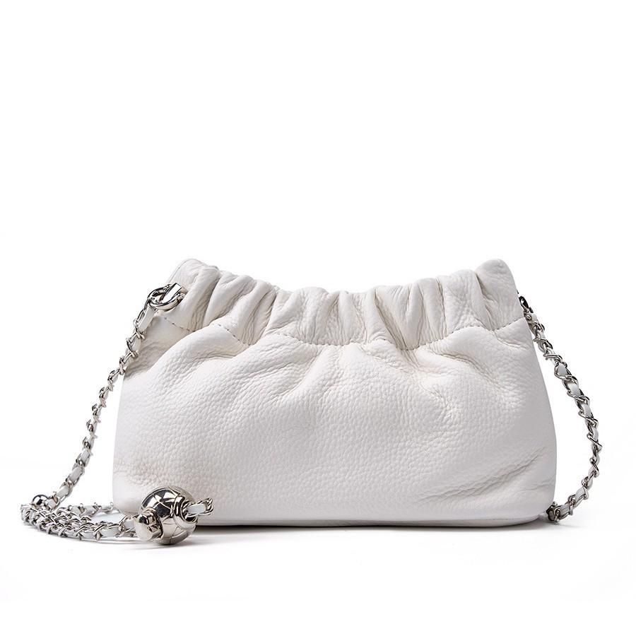 Popular Underarm Bag, Premium Sense Cloud Pleated Bag, Women'S Bag, First Layer Cowhide Single Shoulder Messenger Bag, Golden Ball Chain.