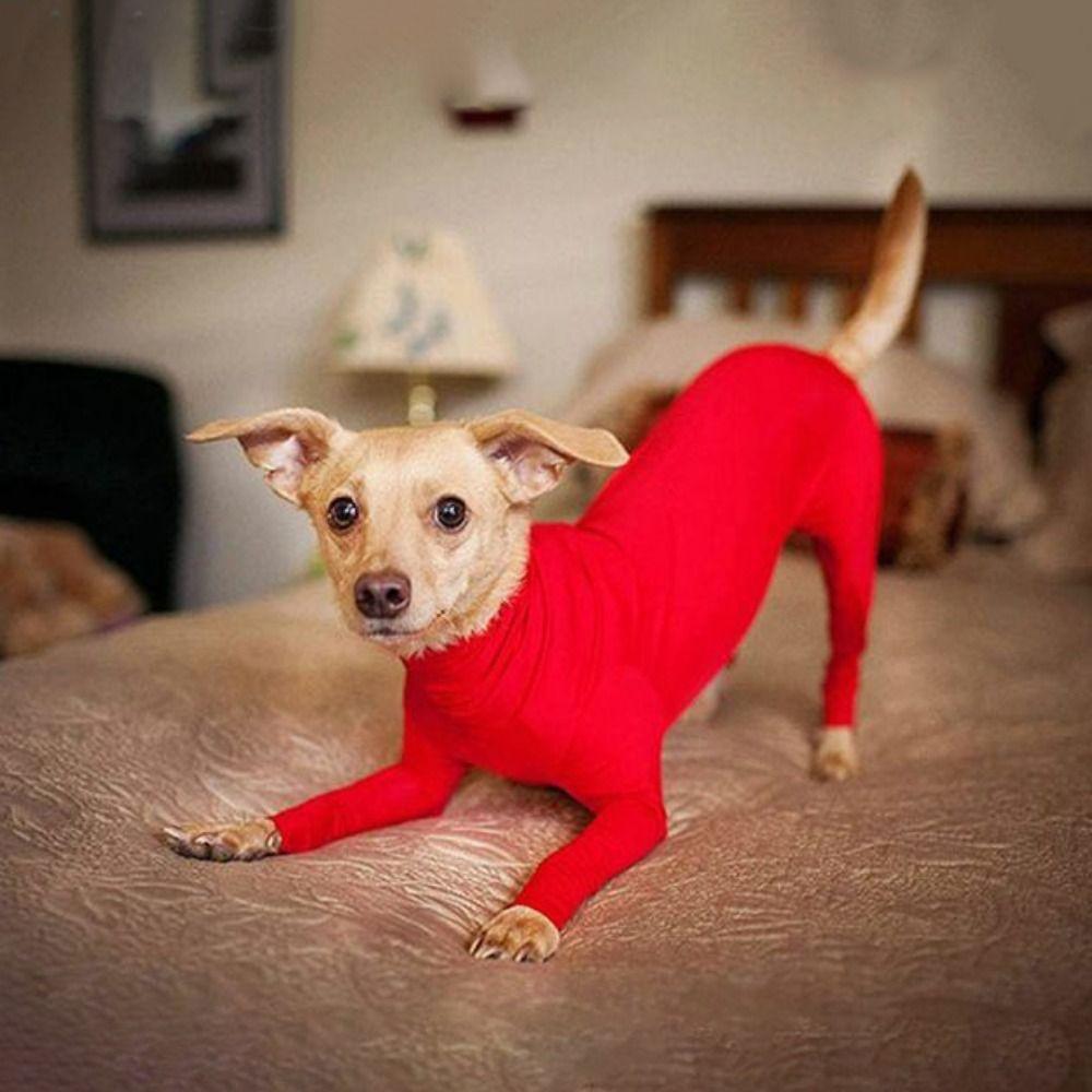 Solid Color Dog Surgery Recovery Suit Soft Polyester Pet Dog Onesie Clothes Comfortable Dog Pajamas 4-leg Pet Clothing Outdoor