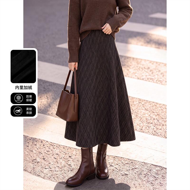 Vintage Plaid Fleece-Lined Maxi Skirt