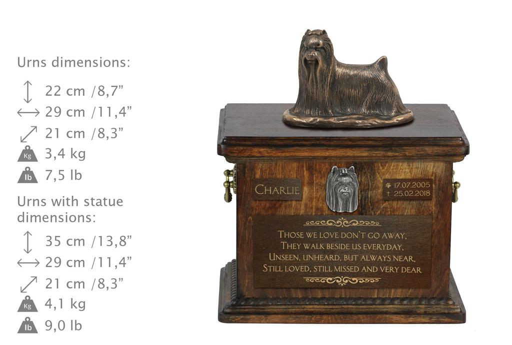Yorkshire Terrier, Yorkie I - urn for dog ashes, urn with a statuette, personalized urn for dog ashes by Art-Dog brand