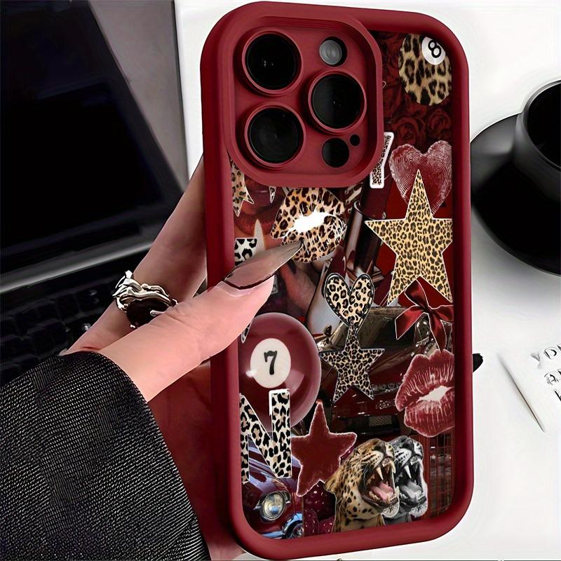 Retro Leopard Print Collage Pattern Phone Case Suitable for iPhone 17 16 15 14 13 12 11 Pro/Max/Plus Anti Drop and Shockproof