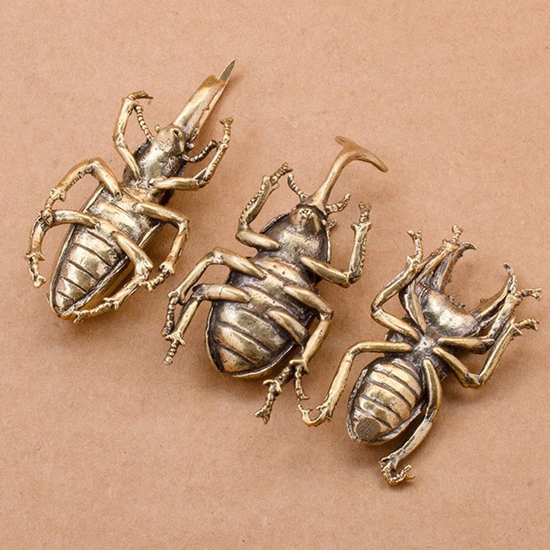 3 Style Available Beetles Miniature Figurine Small Desk Decoration Vintage Copper Insect Tea Pets Ornament Home Decor Accessory
