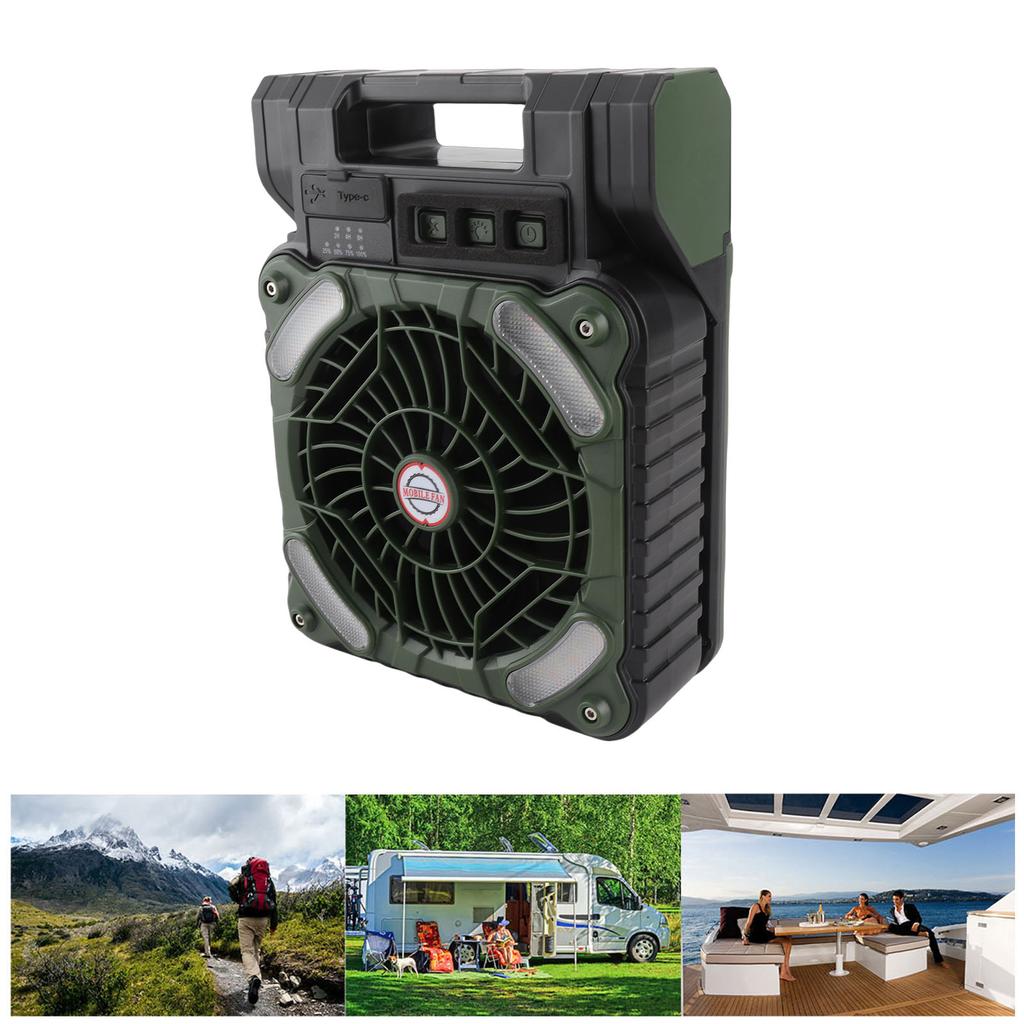 Solar Fan 5200MAH Type C Charging 4 Speed   Brushless Motor 4.5mCelsiuss Low Noise LED Timer Solar Camping Fan for Fishing Outdoor Activities