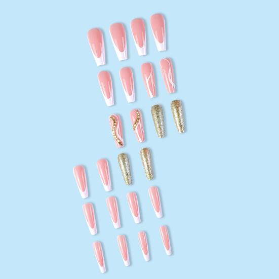 24Pcs Waterproof Gel Fake Nails Full Cover Long T Artificial French Tip Flat Head Press-On Nails Wearable False Nails DIY Nail Art Supplies