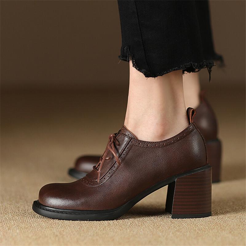 Fashion New Spring Genuine Leather Women Shoes Square Toe Women Pumps Shoes for Women High Heel Chunky Heel Shoes Zapatos Mujer Loafers