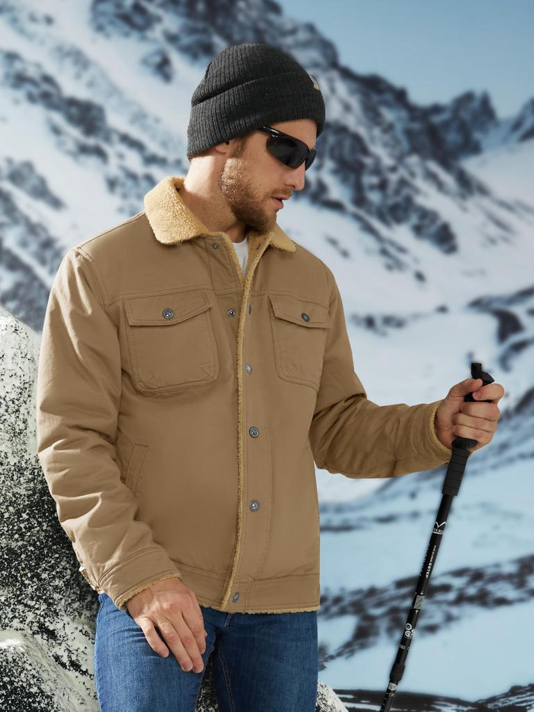 KEFITEVD Motorcycle Winter Pilot Jacket with Fleece Size L Men's Jacket, Windproof, Dokajan, Workwear, Lining, Khaki,