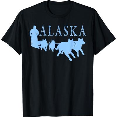 Alaska Sled Dogs Mushing Team Snow Sledding Mountain Scene T-Shirt(2)