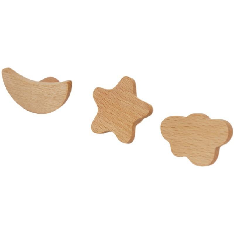Nordic Star Moon Cloud Children's Wardrobe Handle - Solid Wood