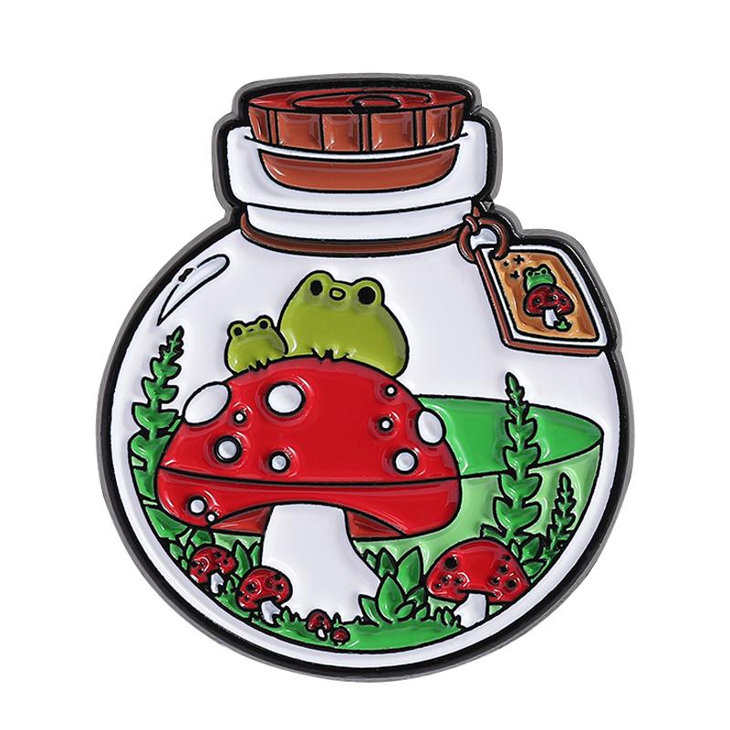 Cartoon Wishing Bottle Enamel Pins Marine Creatures Mushroom Planet Starry Bottle Brooches Lapel Badge Jewelry Gifts for Friends
