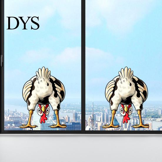 Removable Glass Film Funny Chicken Static Window Cling, Upside Down Rooster Sticker, Outdoor Sunproof Adhesive Waterproof Non-adhesive Decal