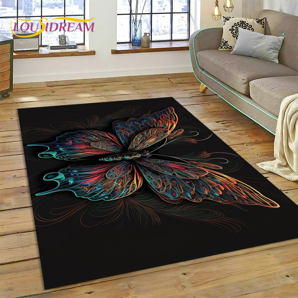 Cartoon Flower Fantasy Butterfly  HD Carpet Rug for Home Living Room Bedroom Sofa Doormat Decor,Kids Area Rug Non-slip Floor Mat