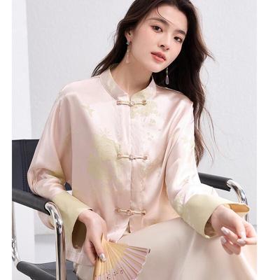 Ou Di Fu Chinese Style Jacquard Loose-Fit Long-Sleeve Top