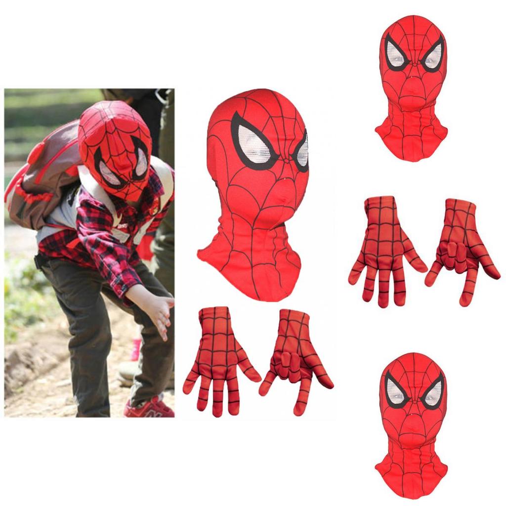 Entusiasmante Set Maschera Integrale e Guanti Cosplay di Spiderman per Feste in Costume per Bambini