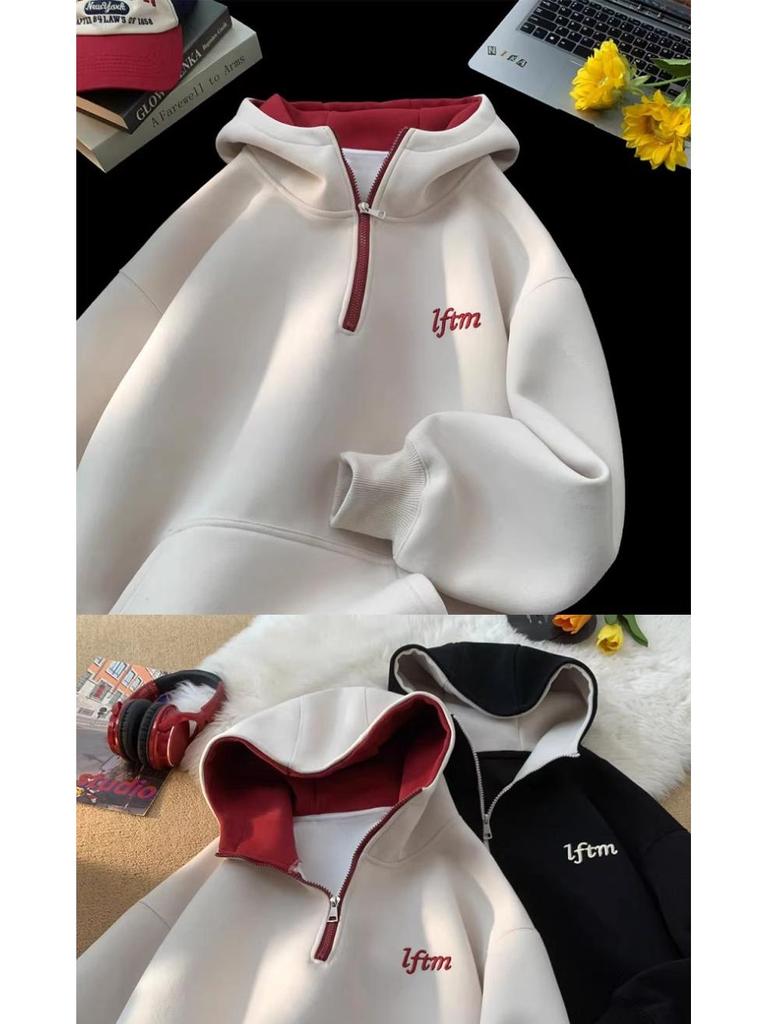 Sweat à capuche pour garçon avec demi-fermeture éclair et doublure polaire - Tendance, Épais, Vêtement Automne/Hiver pour Collégiens et Lycéens