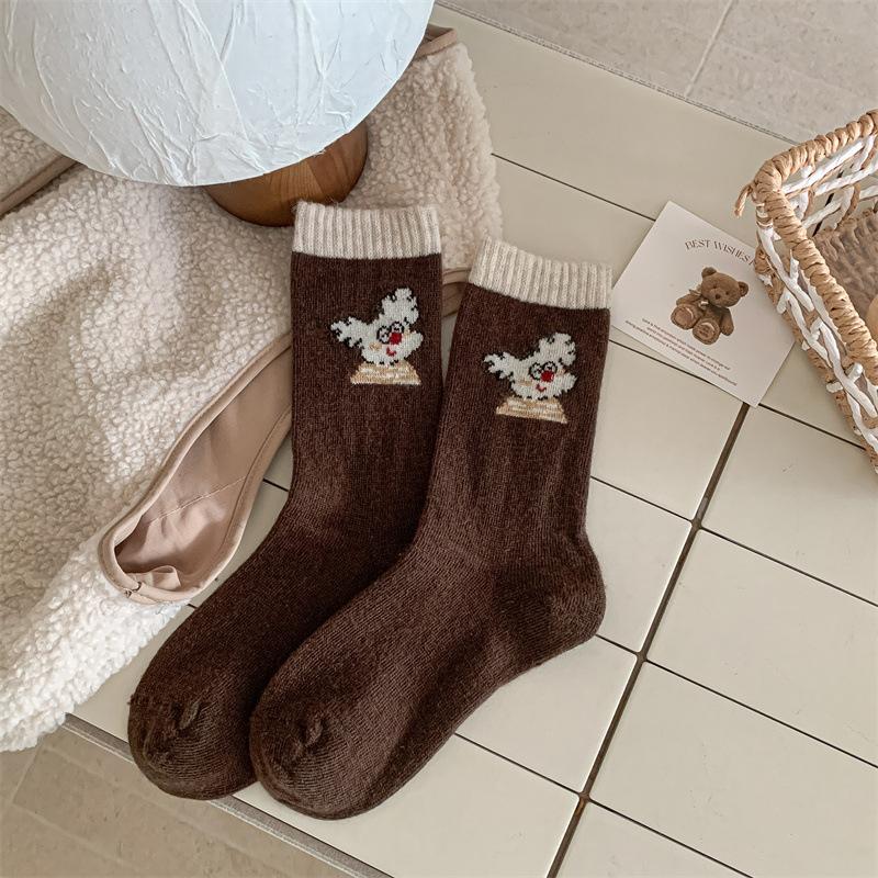 Sloppy Little Dog ~ Winter Thick Wool Socks for Women, Warm, Cute Cartoon, Soft and Comfortable Mid-calf Women's Trendy Socks