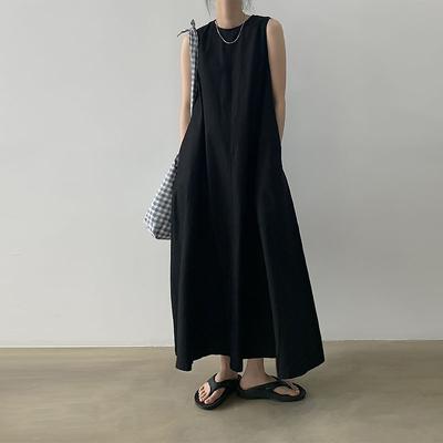 Pumpkin Color Lazy Simple Swing Loose Sleeveless A-line Vest Long Skirt Slimming Dress