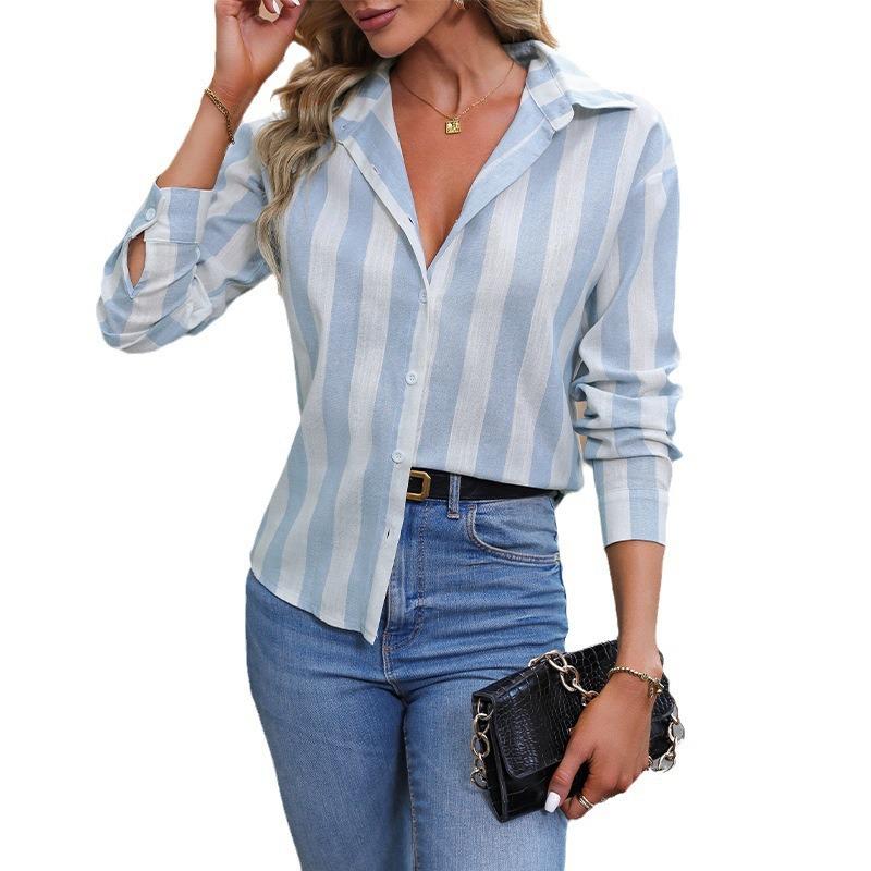 Women S Long Sleeve Striped Cardigan Shirt For Commuting