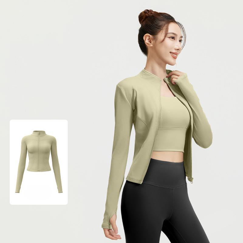 Women Running Zipper Sportswear Skinny elasticity Solid Colour Long Sleeve Fitness Breathable Yoga coat